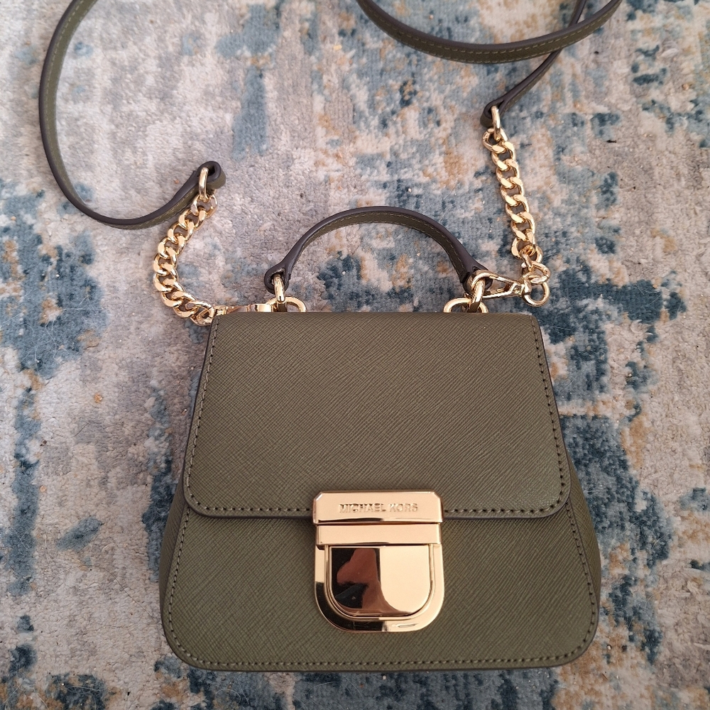 New Michael Kors Bridgette Mini TH Leather Convertible Crossbody Olive